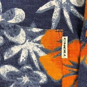 VTG O'Neill Hawaiian Button Up Shirt Mens XL Navy Orange Floral Tropical Cotton